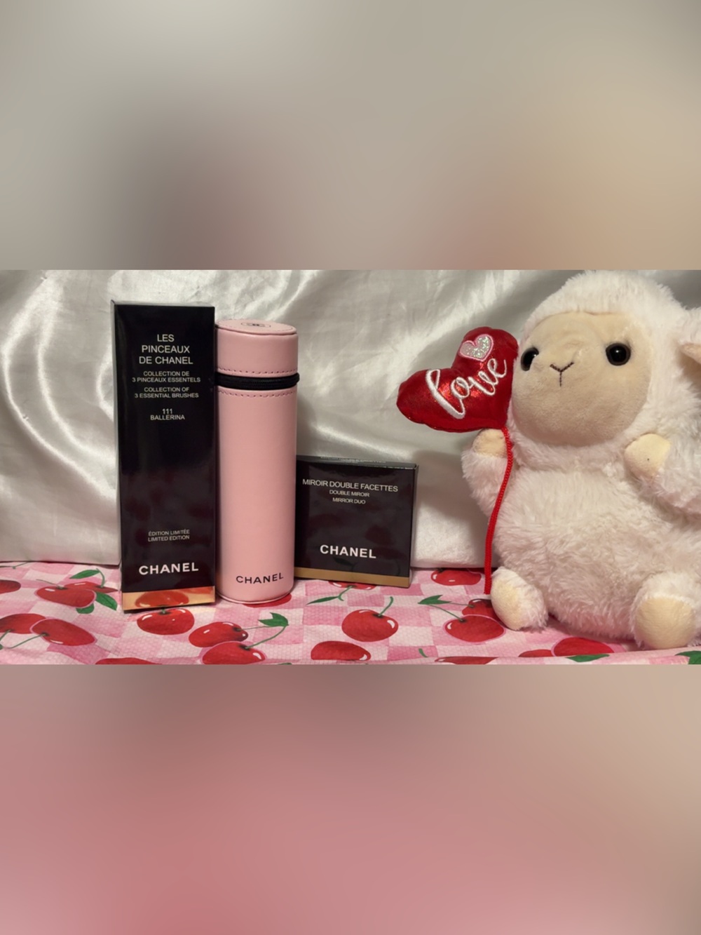 🍒 CHANEL Ballerina 111 Brush Set + Miroir Double Facettes Pink 🍒